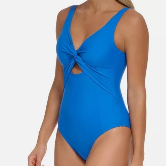 NWT! DKNY Lapis Blue Peekaboo Twist One Piece Swimsuit NEW! - Picture 1 of 4